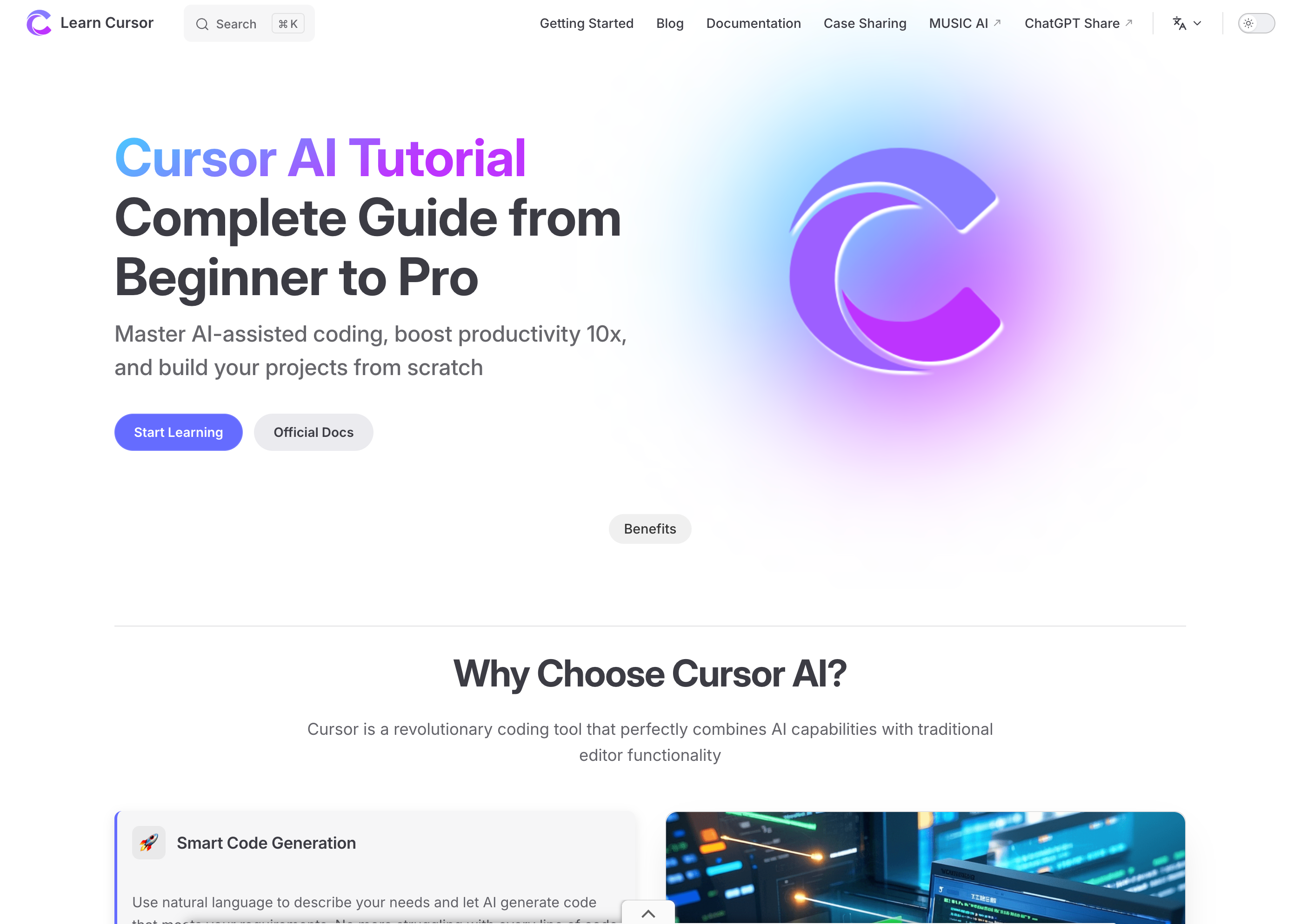 Homepage screenshot of learn-cursor.com